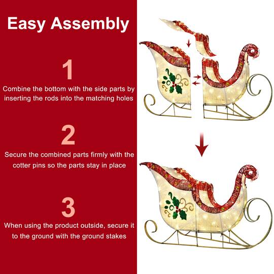 Puleo International 32" Pre-Lit Sleigh Christmas Holiday Décor with Warm White LED Lights